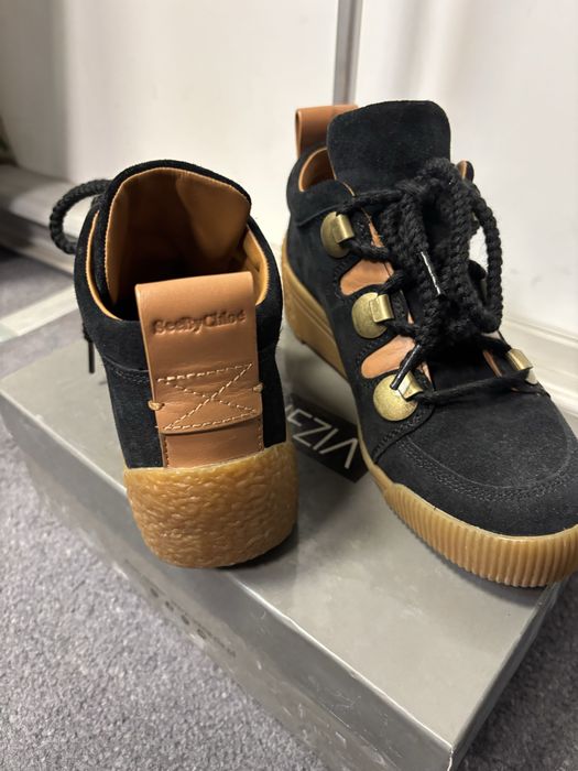 See by chloe skórzane snekersy plato platformy sneakers zamszowe