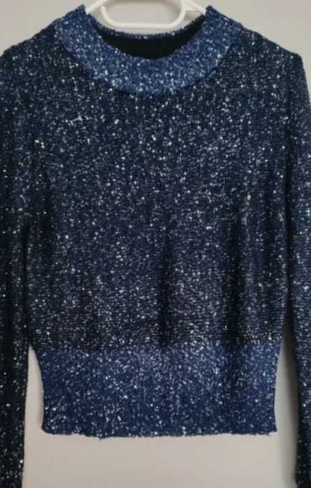 Elegancki granatowy sweter w cekiny H&M