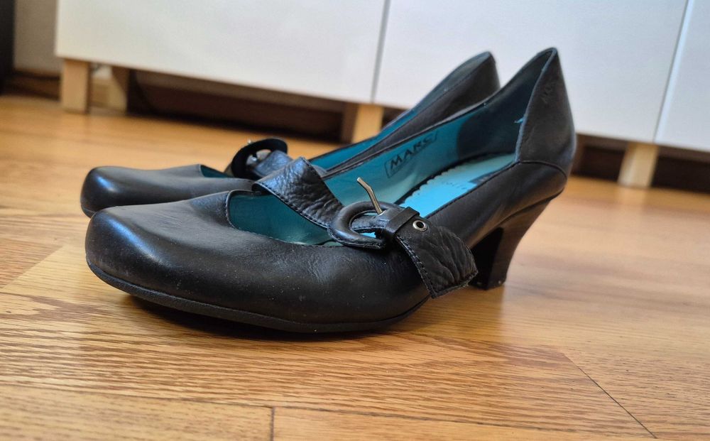 Eleganckie czarne czółenka MARC, r. 37, skóra naturalna, 23,5 cm wkł.