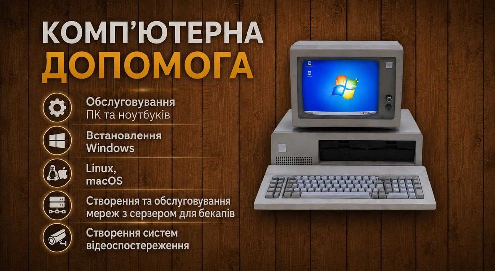 Ремонт та обслуговування ПК, встановлення Windows, Linux, Mac OS. Налаштування відеоспостереження.