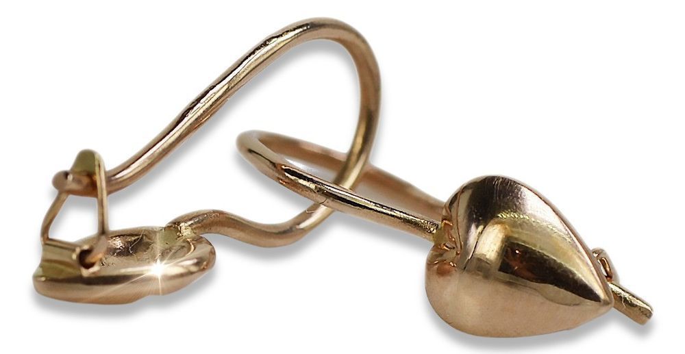 Rosyjskie różowe złoto kolczyki serca 14k 585 ZSRR Vintage ven066