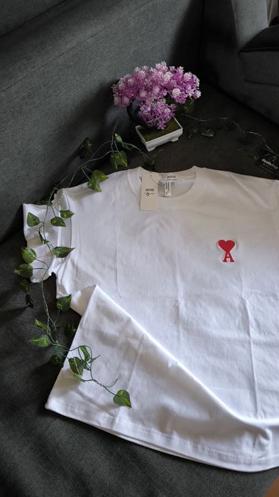 Чоловіча футболка AMI , 100% бавовна чорна біла унісекс літня базова S M L XL