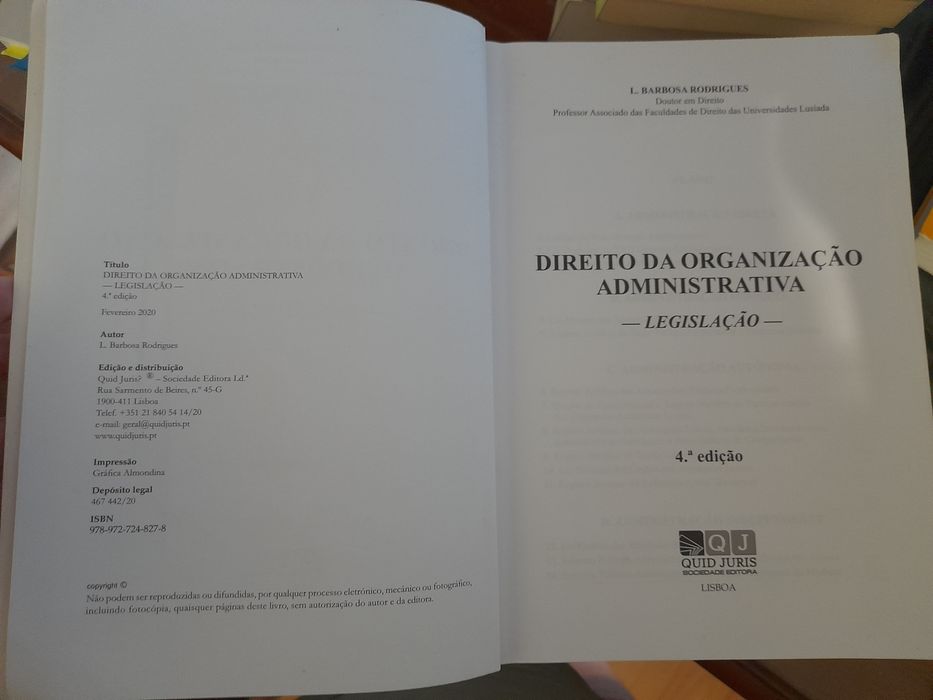 Direito da Organização Administrativa - Legislação - Barbosa Rodrigues