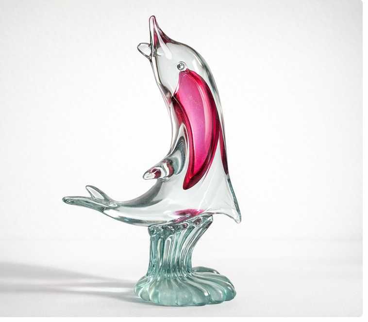 Figura decorativa em vidro artístico – Golfinho fúcsia