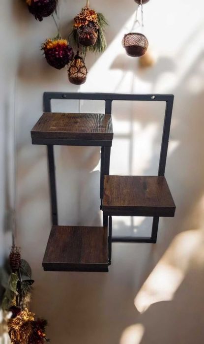Kwietnik ścienny na 3 doniczki LOFT boho półka metalowa