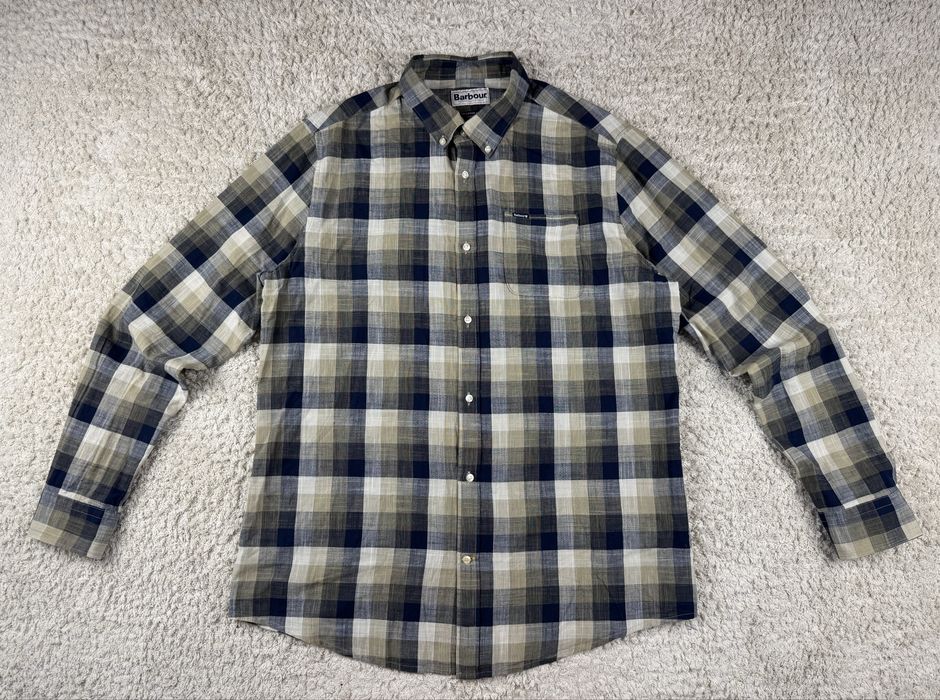 Чоловіча брендова котонова сорочка barbour tailored fit в клітинку повсякденна в мілітарі стилі