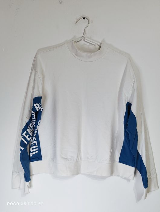 Biała bluza damska z granatowi napisami OVS XL