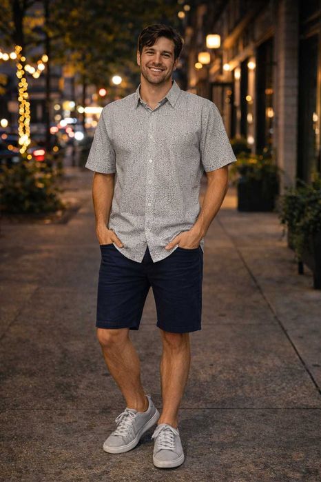 Camisa manga curta - cinza com padrão - S - Garcia Jeans