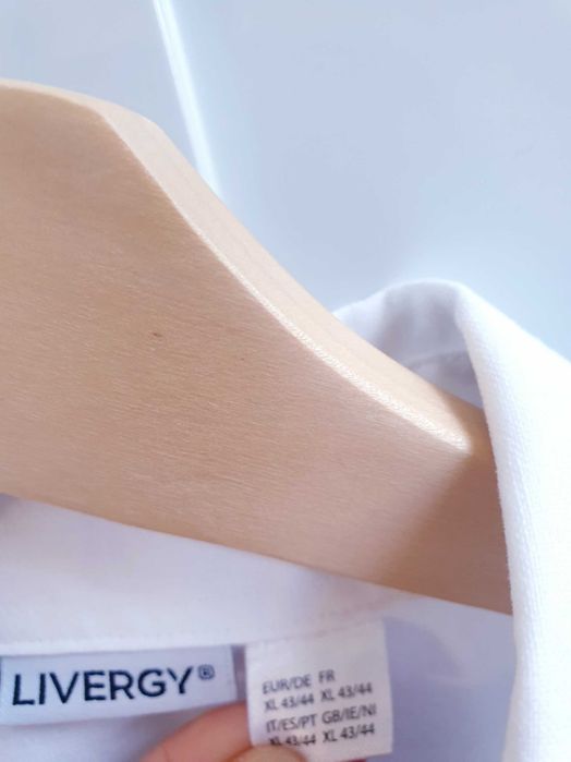 Biała koszula Livergy lniana z długim rękawem XL 2XL kołnierzyk 43 44