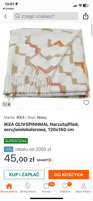 Pled nowy koc natzuta ikea 160x120
