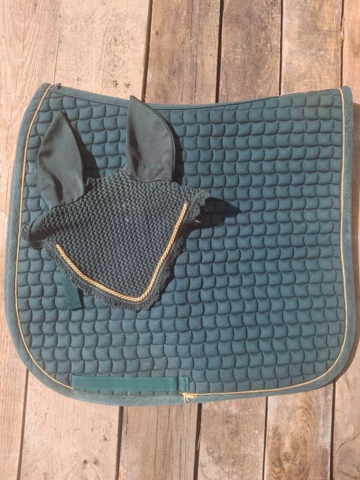 Czaprak + nauszniki Full - Eskadron BASIC "Cotton Gold" racinggreen