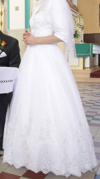 Piękna suknia ślubna bolerko welon sukienka na ślub 34 32