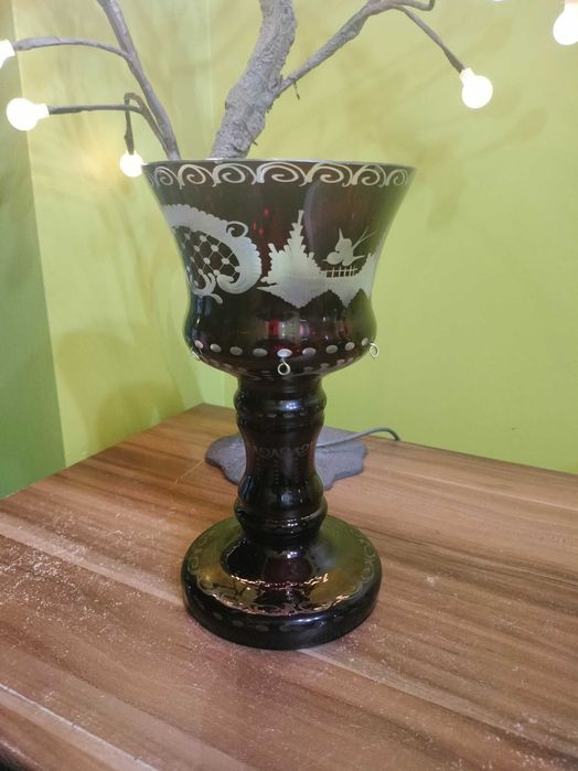 Egermann Rubinowy Wazon Kielich – Szkło Warstwowe, Lata 30. Vintage Bohemia