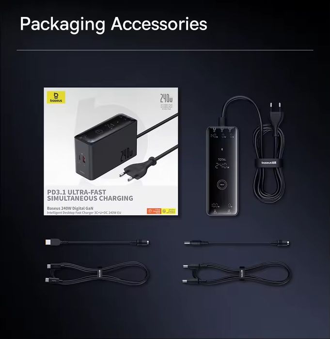 Baseus 240w GAN Digital led Швидка зарядка Quick Charge Power Delivery