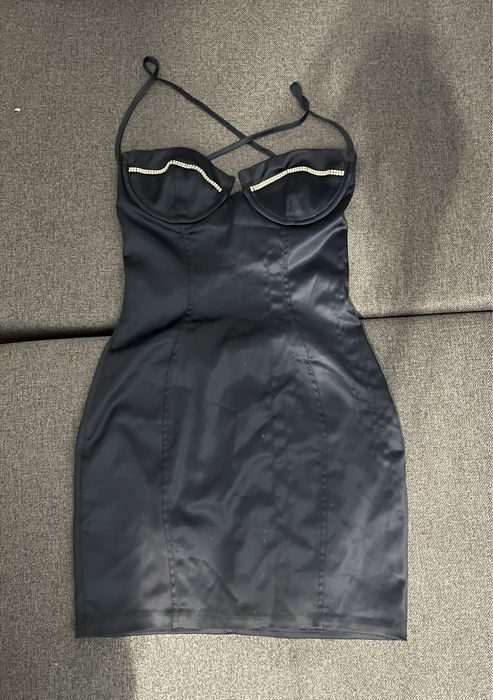 Oh polly bodycon sukienka dopasowana granatowa cyrkonie push up mini S