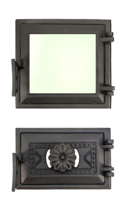 Чугунная дверца для печи со стеклом  и регулировкой подачи воздуха