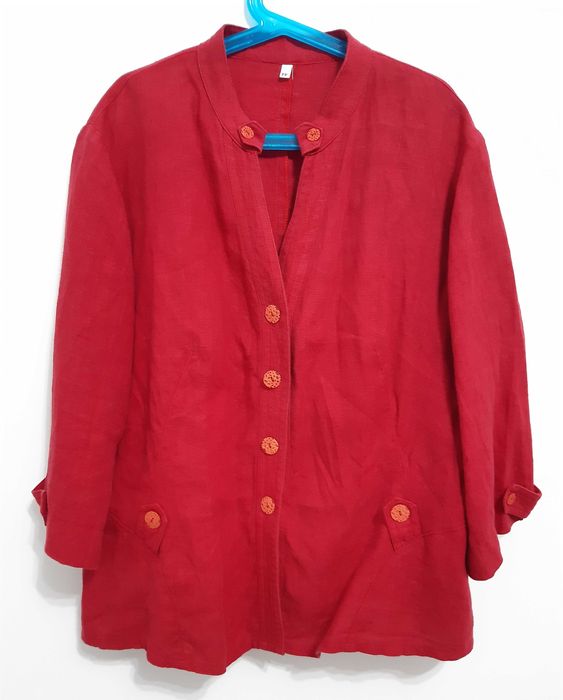 Casaco linho vermelho meia manga tamanho 44