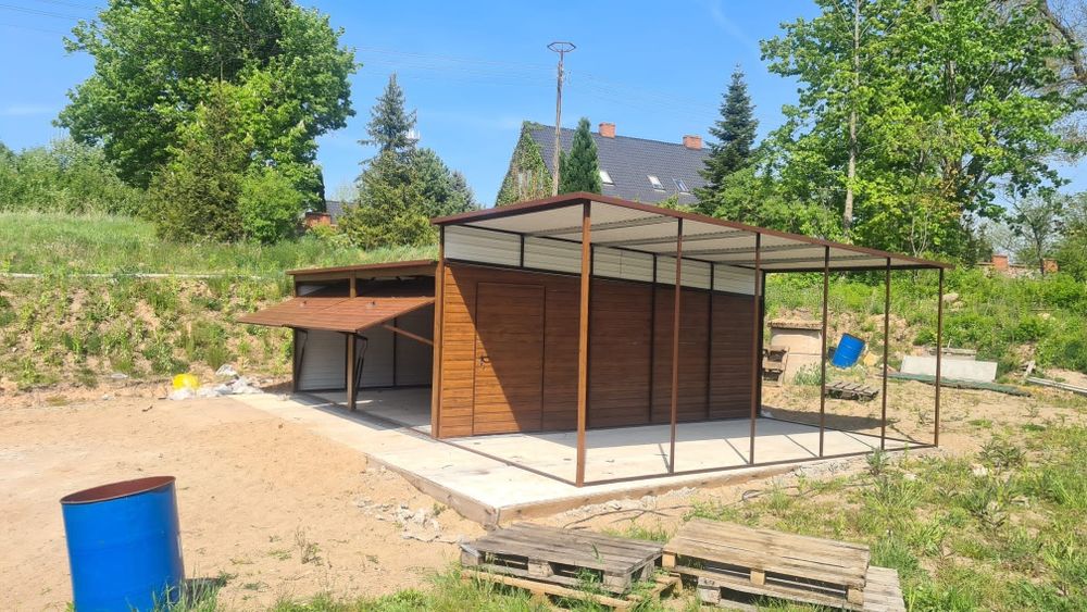 Garaż blaszany 6x6 z wiatą.