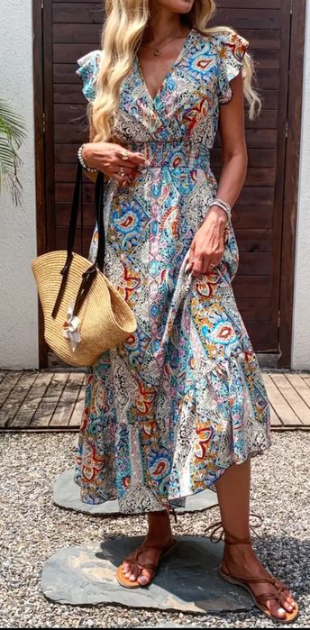 NOWA damska letnia sukienka maxi w stylu boho, rozm. M/L