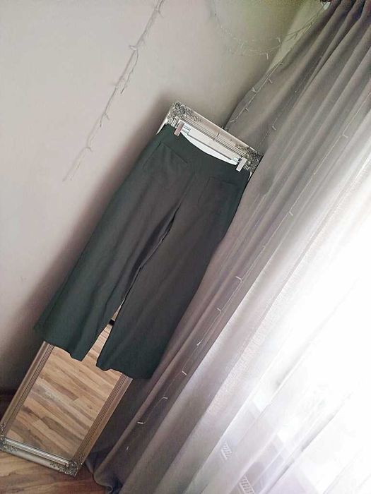 Asos zielone ciemne khaki szerokie luźne spodnie kieszenie wide leg