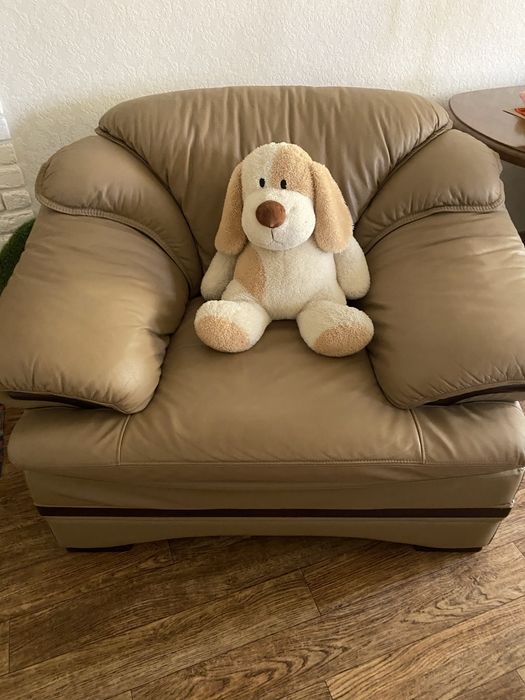 Кожанный диван и два кресла