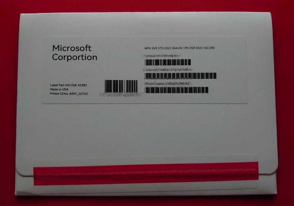 Windows Server Standard 2022 OEM EN - nowy nieużywany FV23%