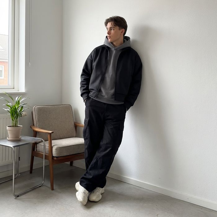 Casaco Preto Streetwear Tamanho S Estilo Moderno