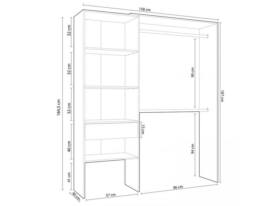 Roupeiro Aberto Com Design Funcional, 158 X 187 Cm, Aura Artik White (branco Mate) - Carvalho Canadiano
