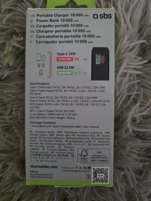 SBS 10000 LCD power bank 20W