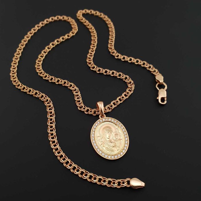 Позолочена срібна цепочка. Ланцюжок позолота і кулон оберіг Богородиця
