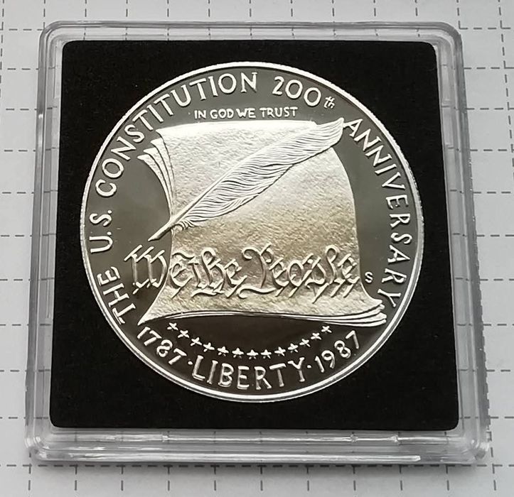 США 1 долар 1987р. СРІБЛО. ПРУФ. 200р.- Конституції.