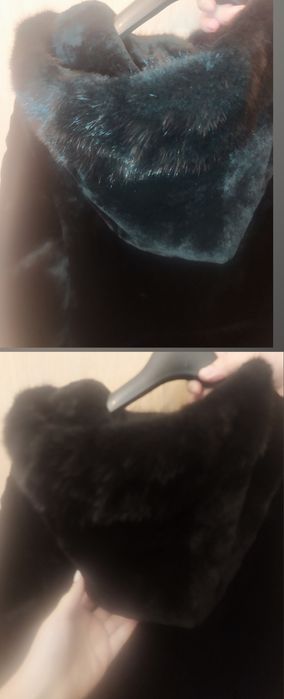 Шуба з капюшоном Натуральне хутро Норка чорна Мутонова довга Нова 52 L