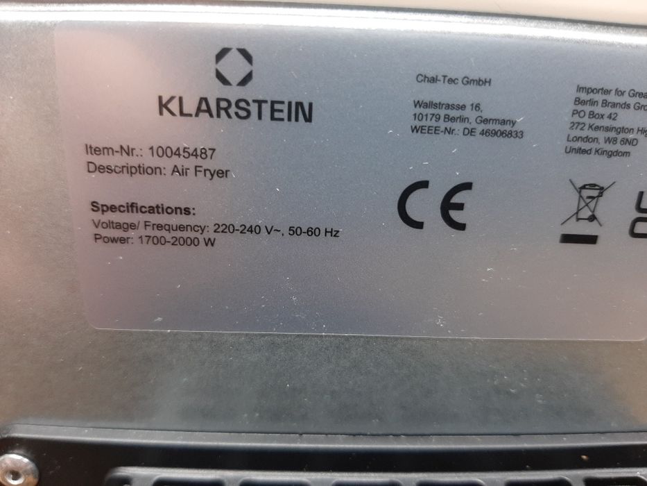 Фритюрница аэрофритюрница klarstein 10045487 1900
