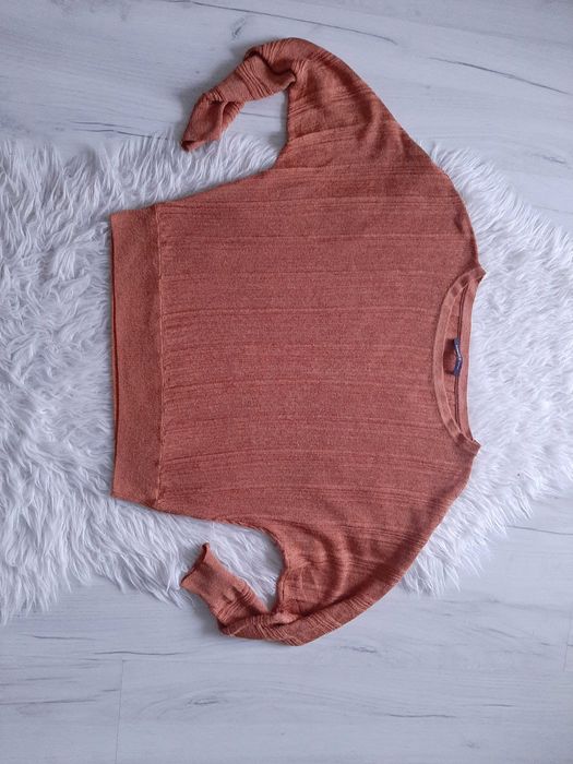 Ażurowy brązowy beżowy sweter luźny krój M 38