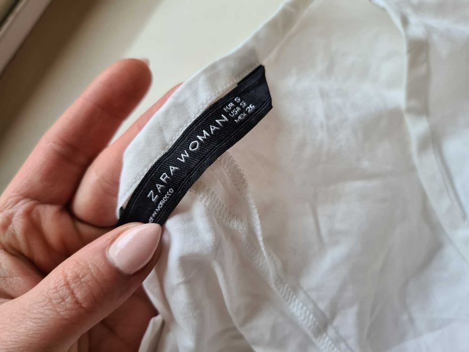 Zara S / 36 bluzka biała elegancka z baskinką ażurowe rękawki