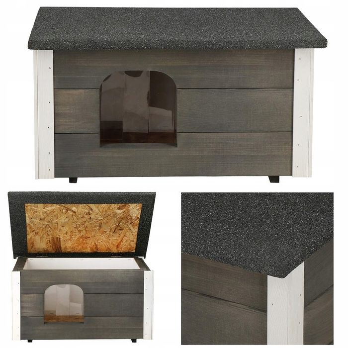 Ocieplana Buda Budka Dla Psa Kota Drewniana + Kurtyna Domek 56x46 Cm