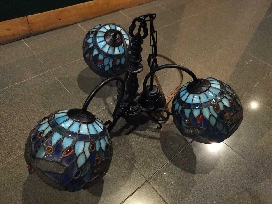 Candeeiro de tecto estilo TIFFANY, vitral antigo