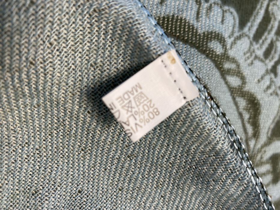 Piękny duży szal khaki + jasny niebieski / błękit wiskoza wełna