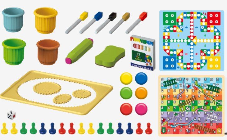 Tablica edukacyjna kredowa dwustronna stolik + gry