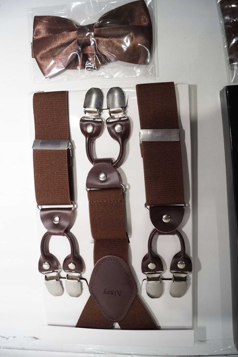 Aissy Szelki męskie regulowane na klipsy spinki mucha poszetka 4w1