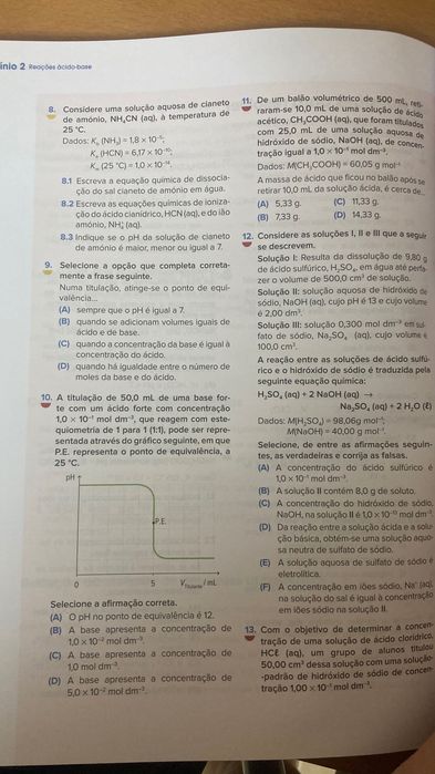 Livro de exercícios Química 11° ano