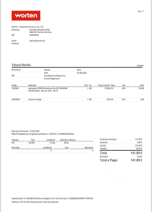 Impressora EPSON Workforce Pro WF-3825DWF (Jato de Tinta - Wi-Fi)