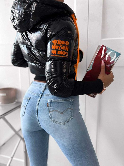 Kurtka ocieplana z naszywkami pomarańczowy neon M