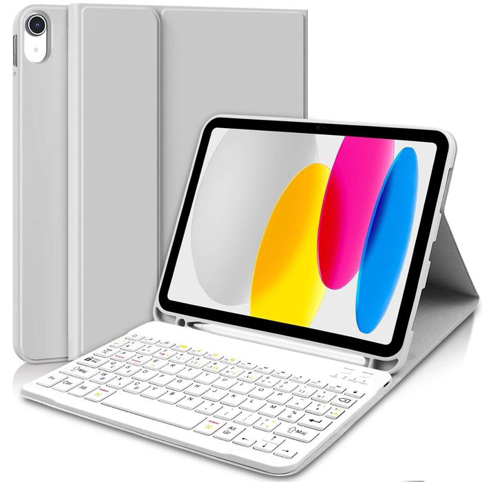 Etui z klawiaturą ipad 10 generacji a16 bluetooth szaro białe