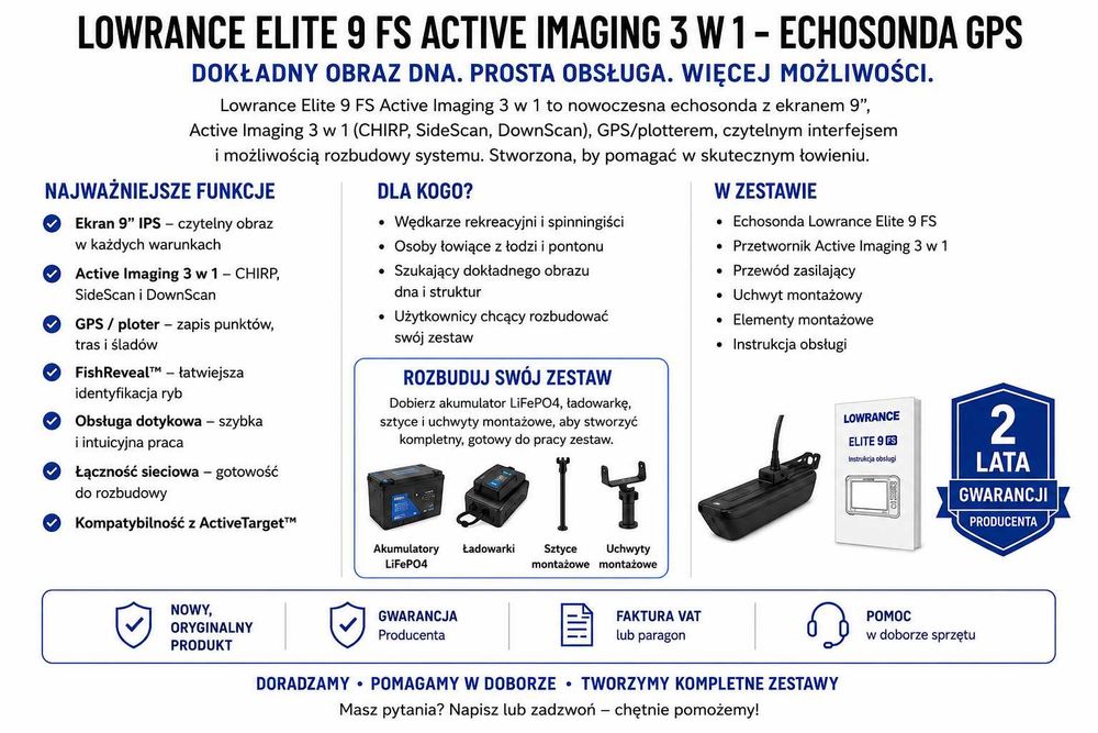 Lowrance Elite 9 FS Active Imaging 3-in-1 – echosonda GPS + CHIRP + SideScan + DownScan + FishReveal™