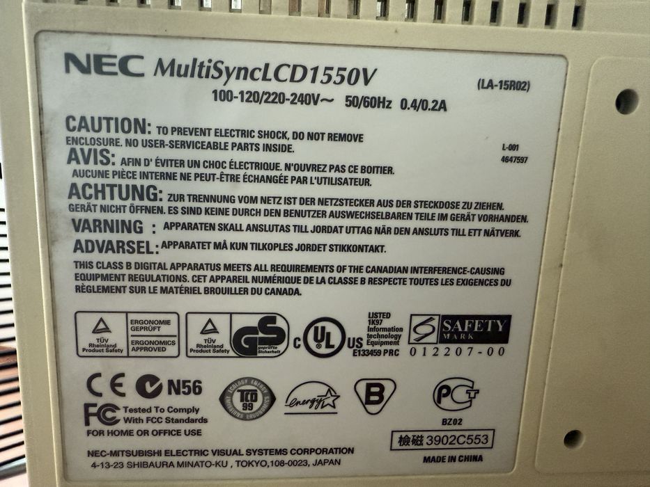 Monitor do komputera Nec 15”