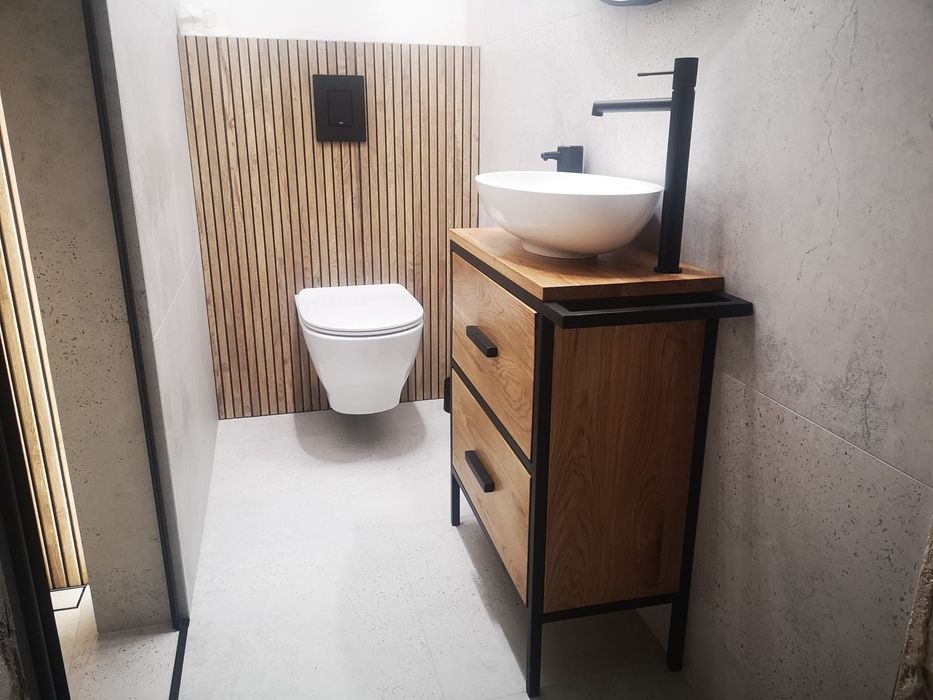 Szafka loft dębowa pod umywalkę, lite drewno, łazienka , z szufladami