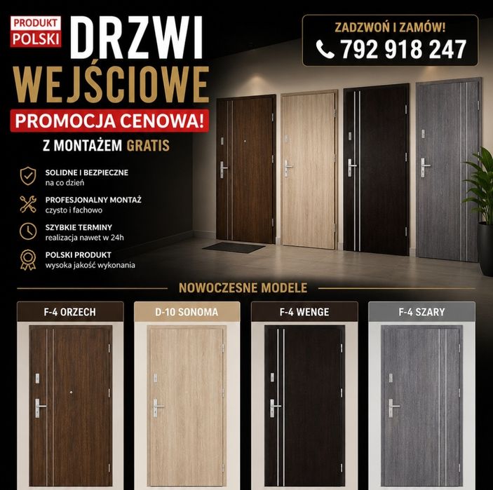 Drzwi do bloku wejściowe z montażem