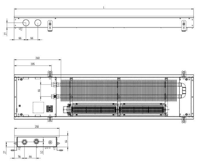 Радиатор+Решетка (внутрипольный Carrera) 250.2250.65