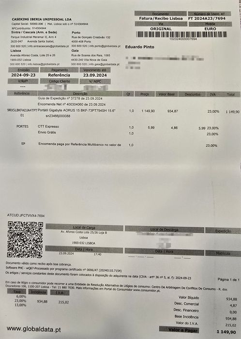 Gigabyte AORUS 15 BSF-73PT754SH 15.6" i7-13700H 16GB SSD 1TB RTX 4060 W11